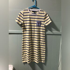 Tommy Hilfiger Navy and Yellow Striped T-shirt Dress Size Small